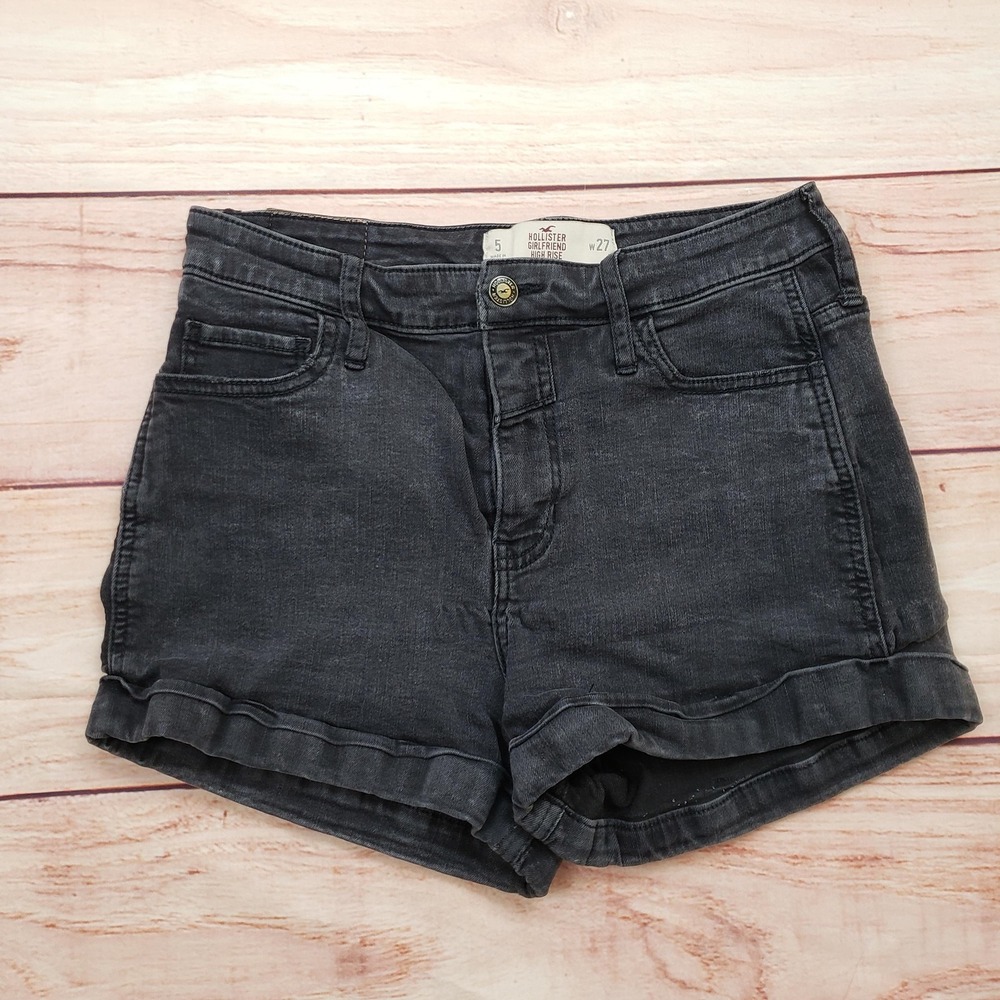 Hollister Denim Shorts Womens 5 W27 Black Girlfriend High Rise Cuffed Stretch